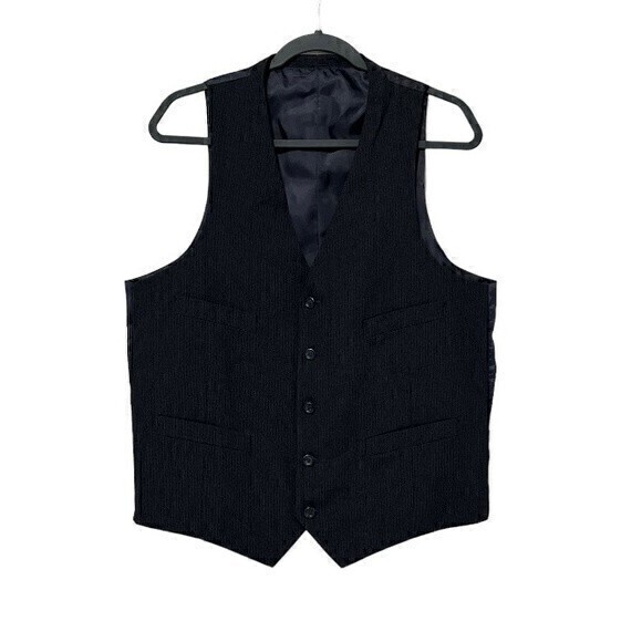 Gino Cappeli Navy Blue Pinstripe Blazer Vest Clip on Tie Set Size 42L‎ - Picture 8 of 16